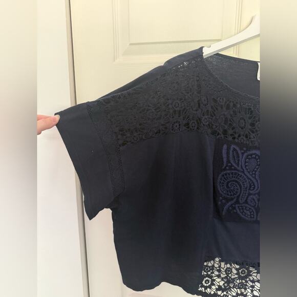 NWT Anthropologie AKEMI+KIN Navy Embroidered Darrie Top Bandana Paisley Boxy Top - Picture 5 of 10